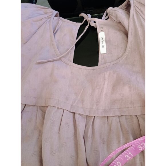 Mustard Seed Women's Mauve Peasant Blouse With Balloon Sleeves & Tie Back Detail - Picture 8 of 8